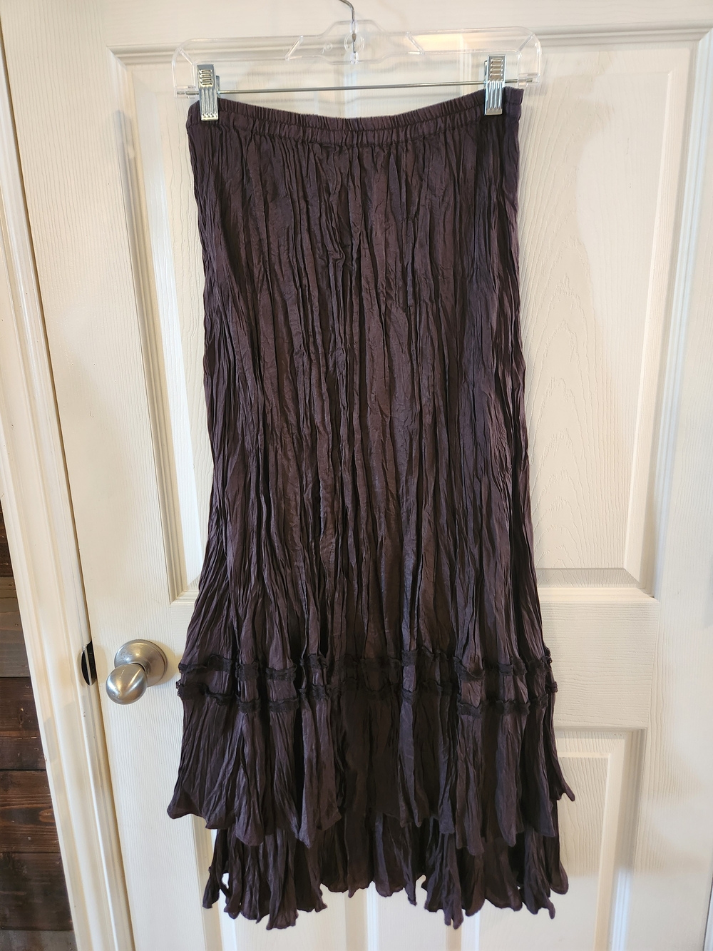 Chico's Women's Crinkled Tiered Maxi Skirt in Brown, Chico's 2/US Women's Large